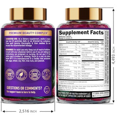 Nutraharmony Biotin Collagen Gummies being poured to show sugar-free berry formula.
