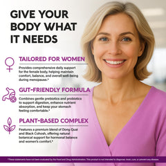 NutraHarmony black cohosh tablets visible: gentle balance during menopausal changes.
