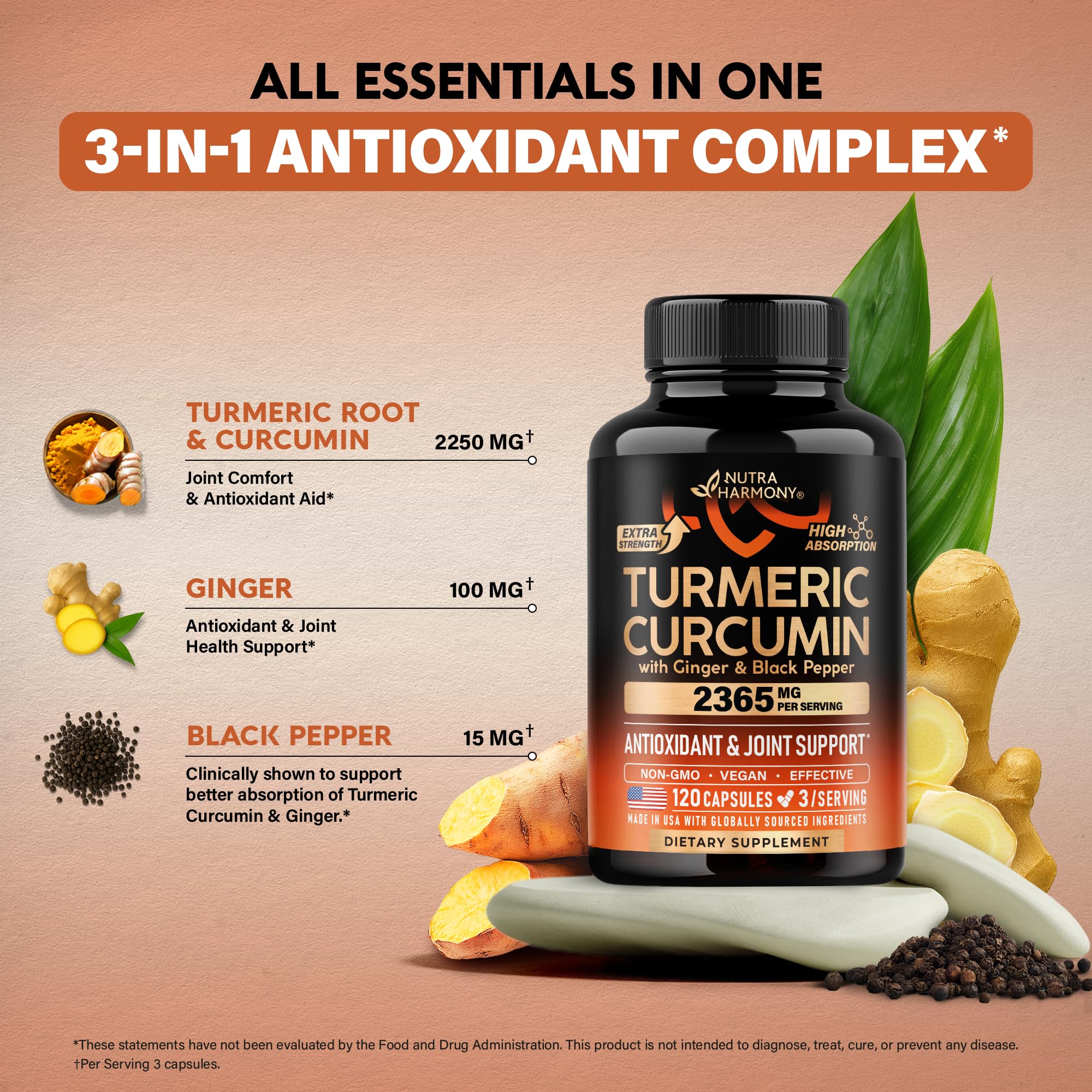 NUTRAHARMONY Black pepper extract enhances absorption and overall effectiveness.