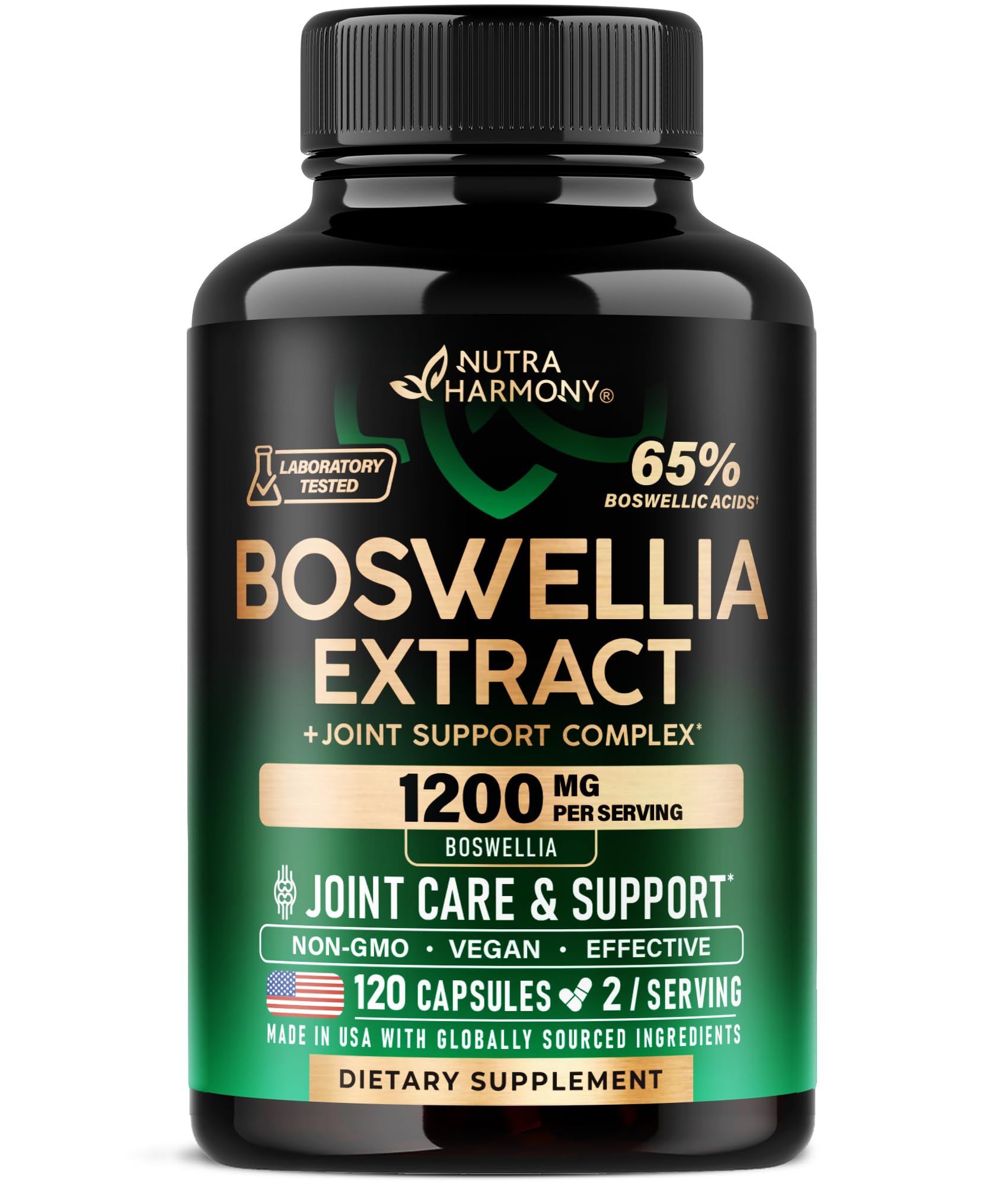 NutraHarmony Boswellia 1200mg bottle for daily joint comfort.