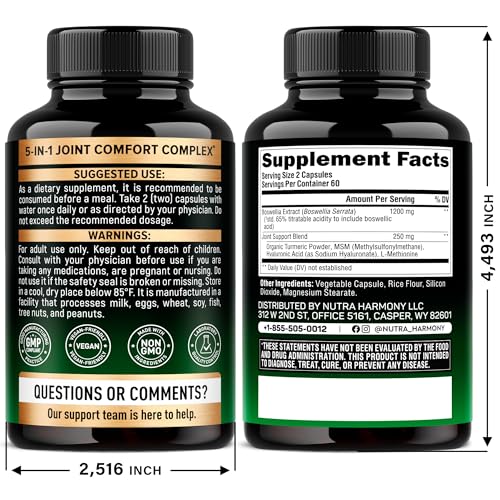 NutraHarmony Boswellia Turmeric capsules showing blend for flexible movement.