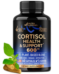 NUTRAHARMONY cortisol supplement bottle supports daily stress balance and overall wellness.