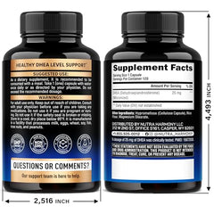 NutraHarmony DHEA 25mg capsules closeup highlighting micronized absorption.