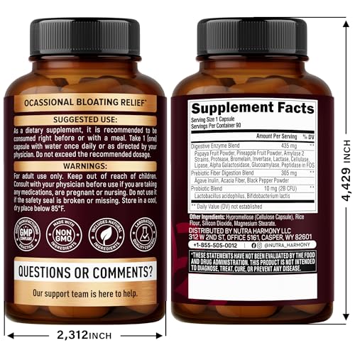 Close-up of the NutraHarmony bottle with capsules highlighting 10-in-1 digestive support.