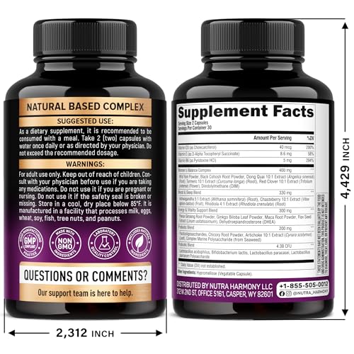 NutraHarmony dong quai capsules closeup: supports hormonal balance during transitions.