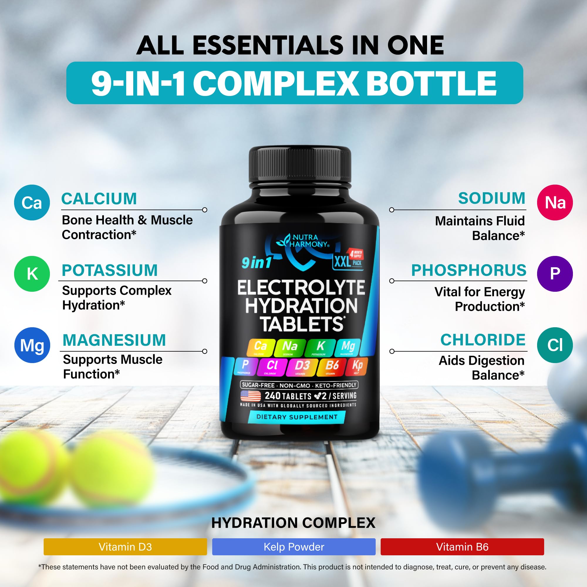 NutraHarmony Electrolytes vitamin D3 B6 focus on wellbeing.