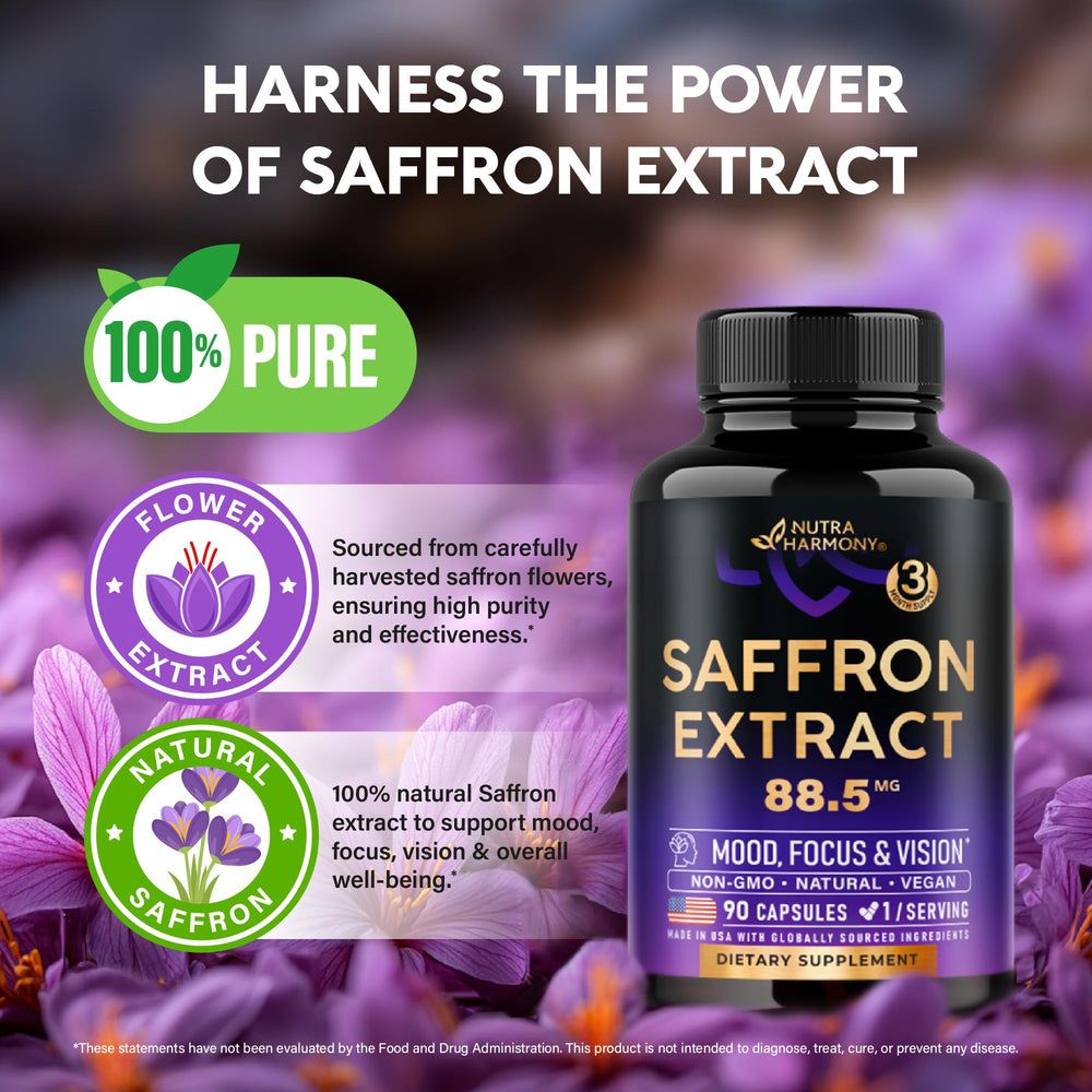 NUTRAHARMONY saffron capsules aiding concentration during study or work.