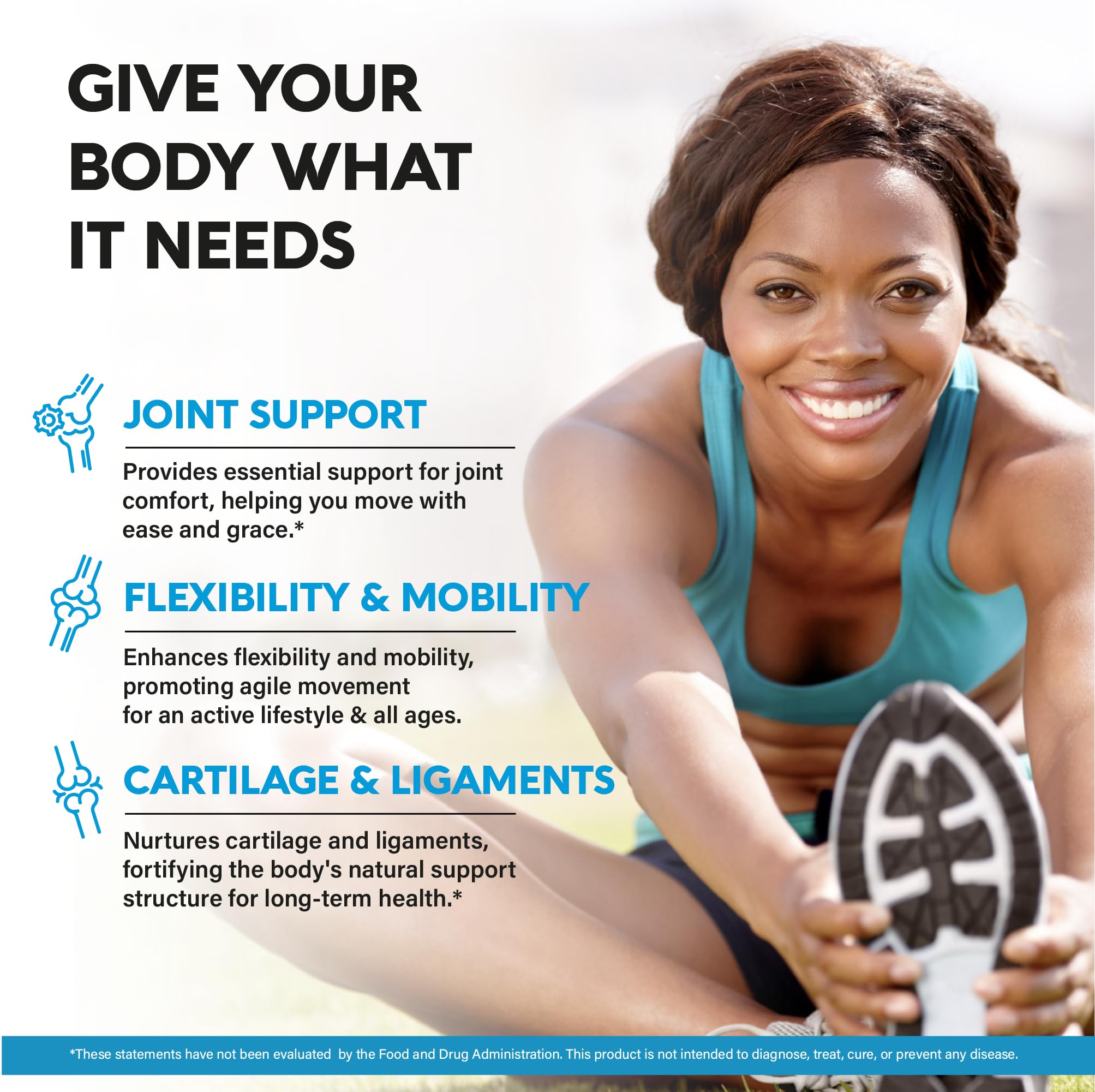 NutraHarmony glucosamine capsules side view for daily mobility.