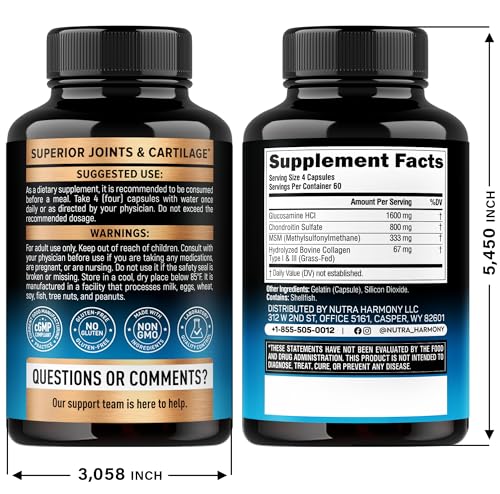 NutraHarmony label close-up highlighting ingredients for joint flexibility.