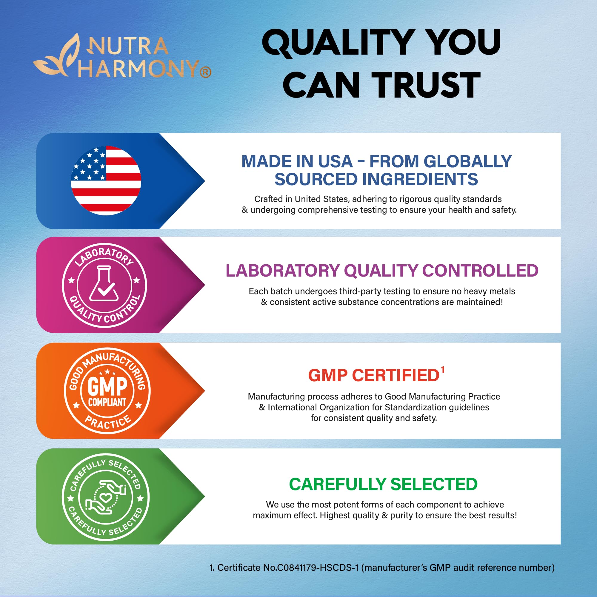NutraHarmony label closeup highlights the 2800 mg blend.
