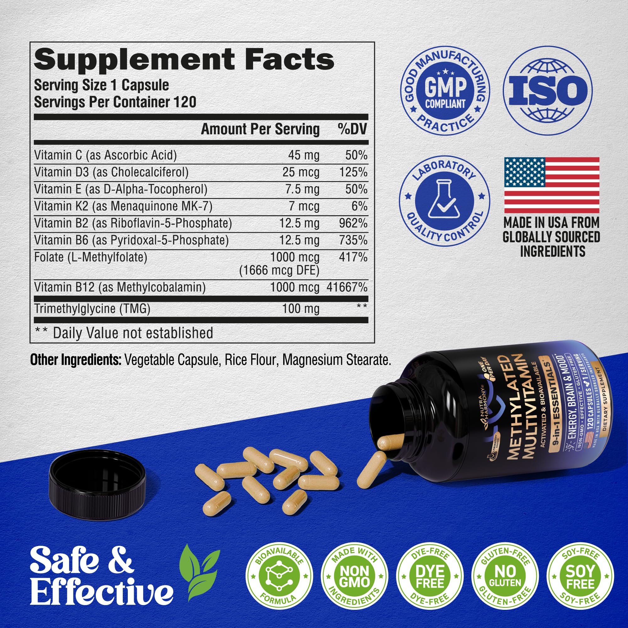 NutraHarmony GMP-certified badge on packaging highlights strict standards