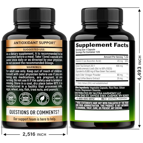 NUTRAHARMONY Green Tea Extract bottle showing convenient daily wellness packaging.