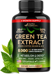 NUTRAHARMONY Green Tea Extract capsules with 50% EGCG for daily antioxidant support.