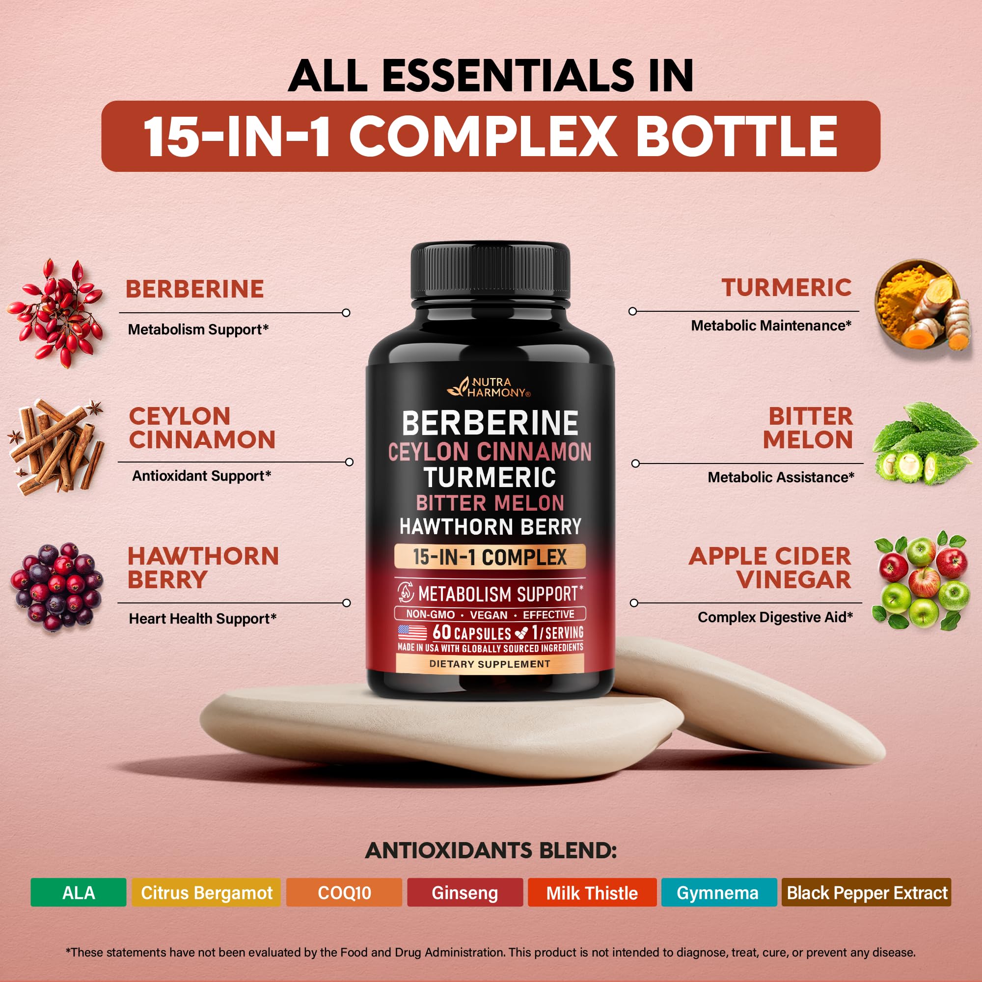 NutraHarmony Hawthorn Berry capsules emphasizing heart wellness for daily routines.