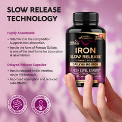 NutraHarmony iron bottle in hand for convenient daily supplement routine.