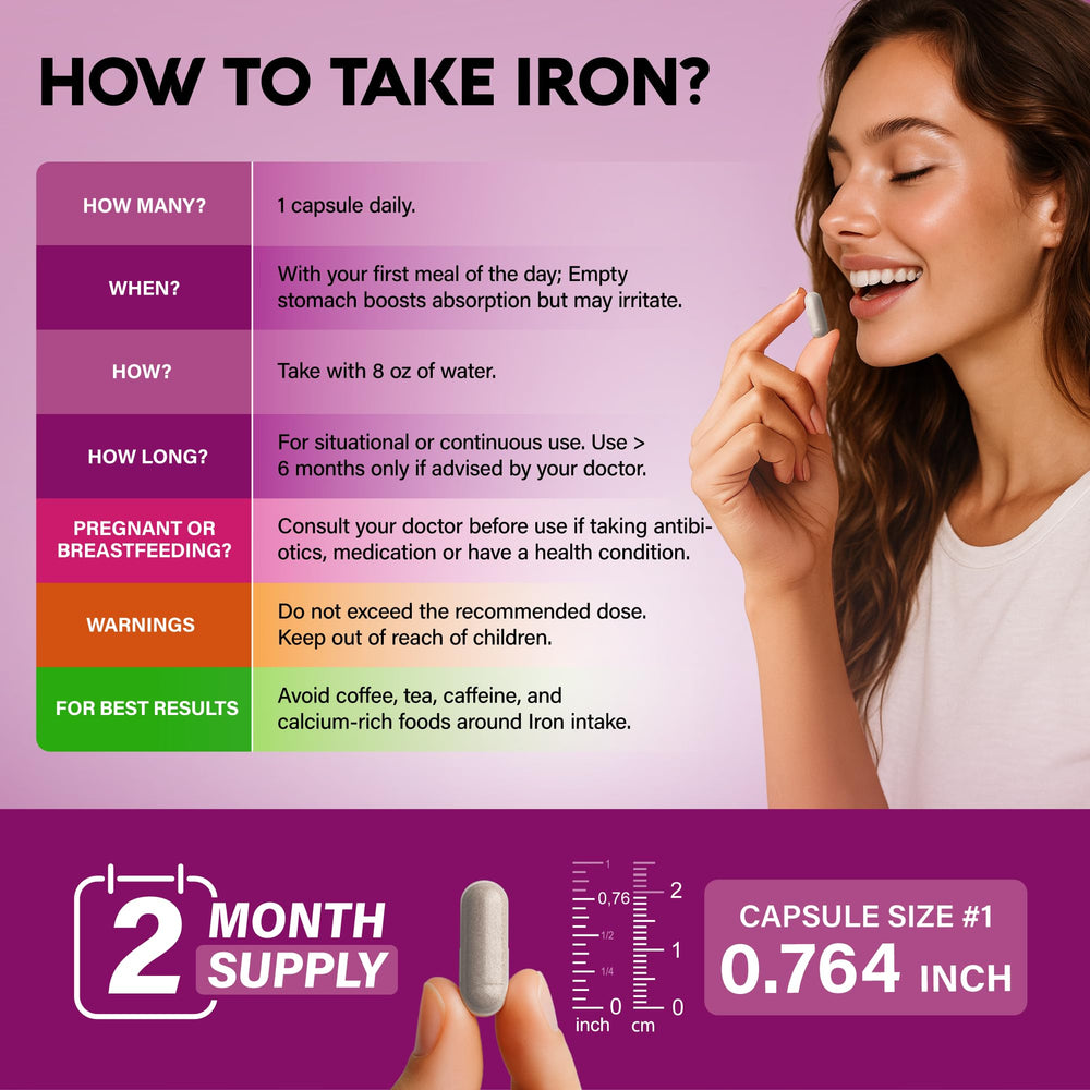 NUTRAHARMONY iron65mg bottle beside a glass to imply daily routine