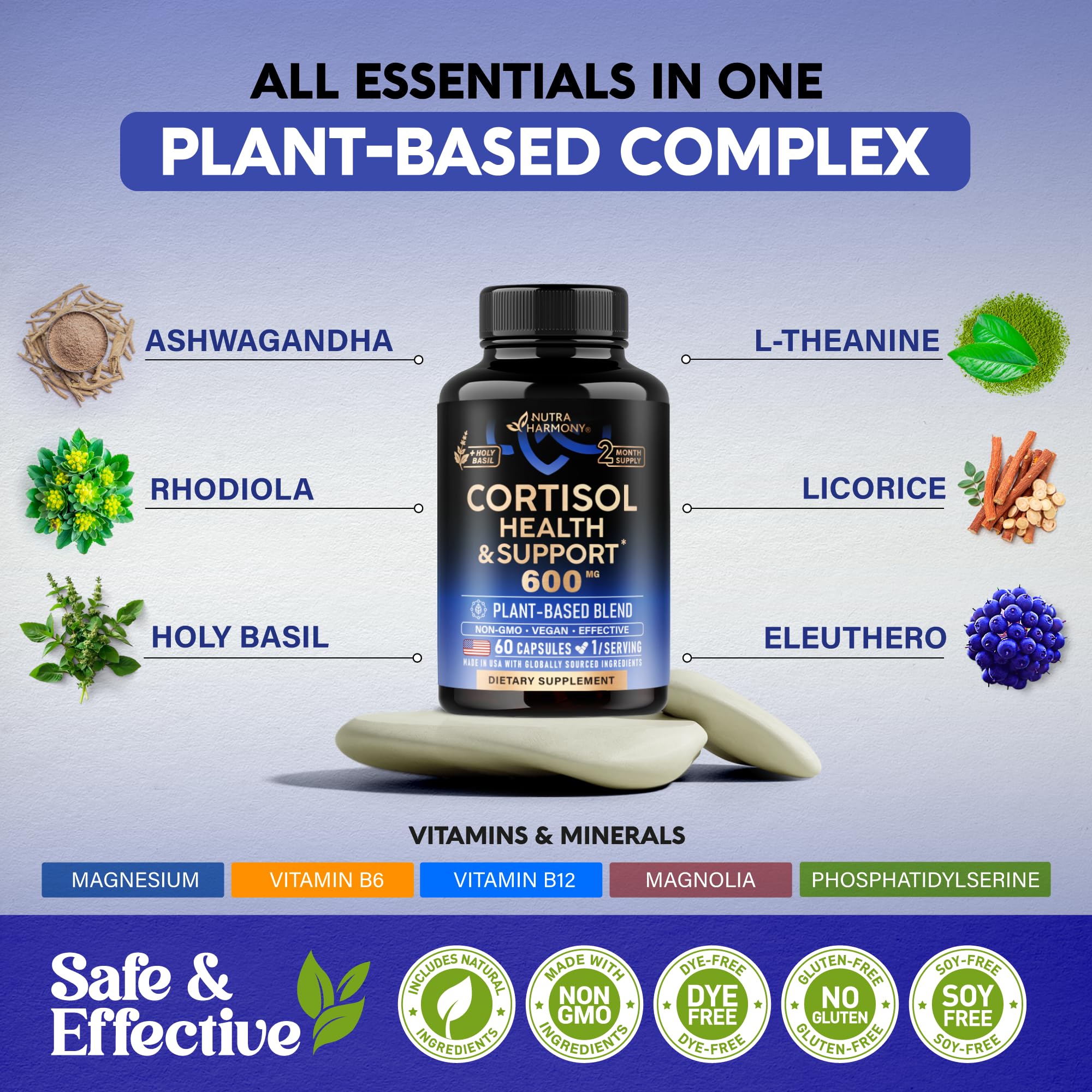 NUTRAHARMONY L-Theanine calming capsules support gentle focus and rest.