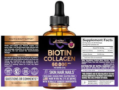 NUTRAHARMONY liquid biotin-collagen drops close-up highlighting potent formula.