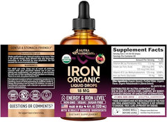 NutraHarmony Liquid Iron 18mg cherry bottle front showing organic USA-made quality