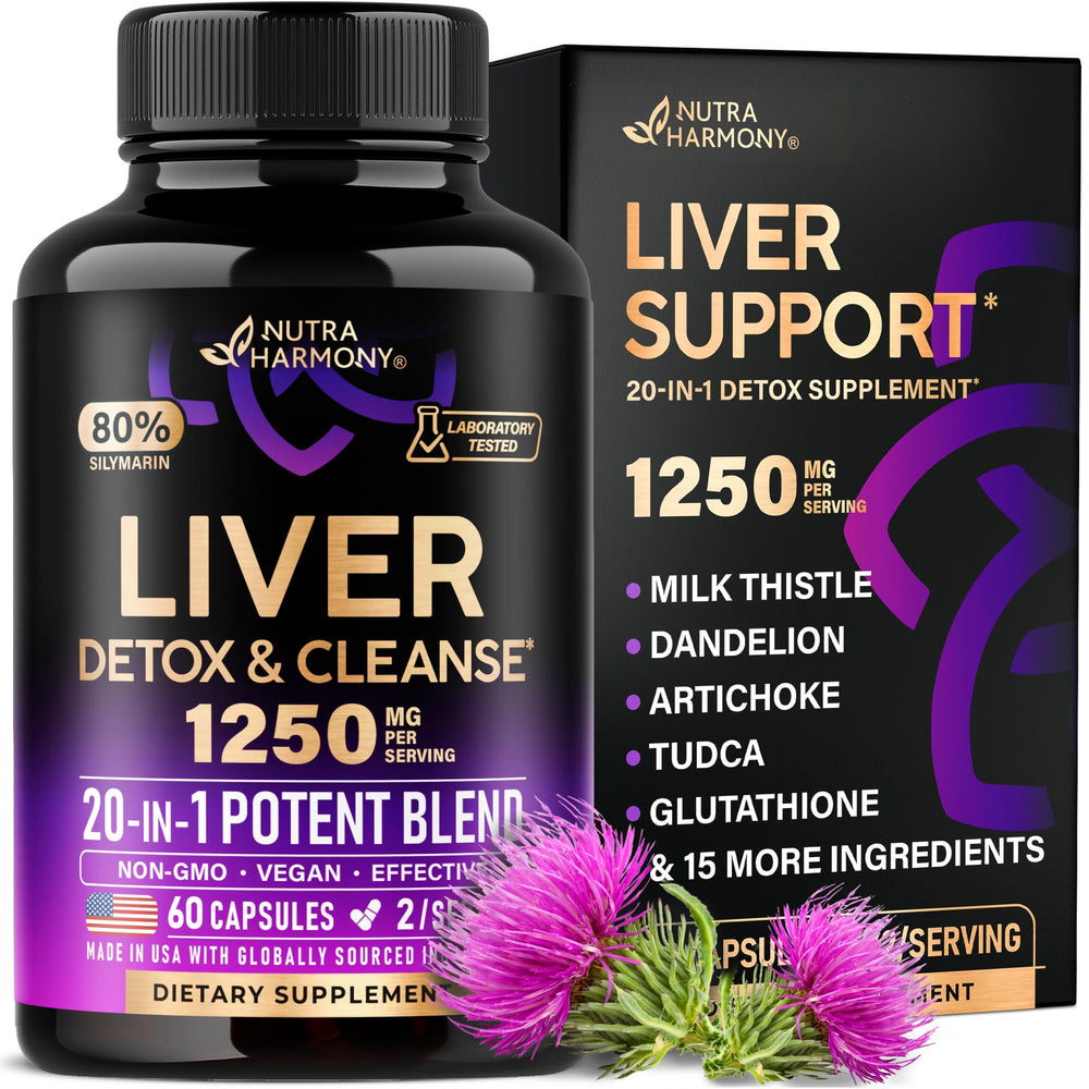 NutraHarmony liver cleanse bottle scene, vegan formula for daily liver support and detox potential.