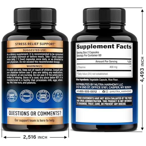 NUTRAHARMONY L Theanine bottle pour showing easy daily use for calm.
