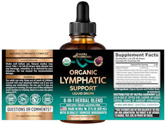 NutraHarmony Lymph Drops label close-up showing 8-herb formula.