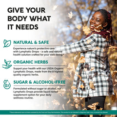 NutraHarmony Lymph Drops label close-up shows organic certification and alcohol-free formula.