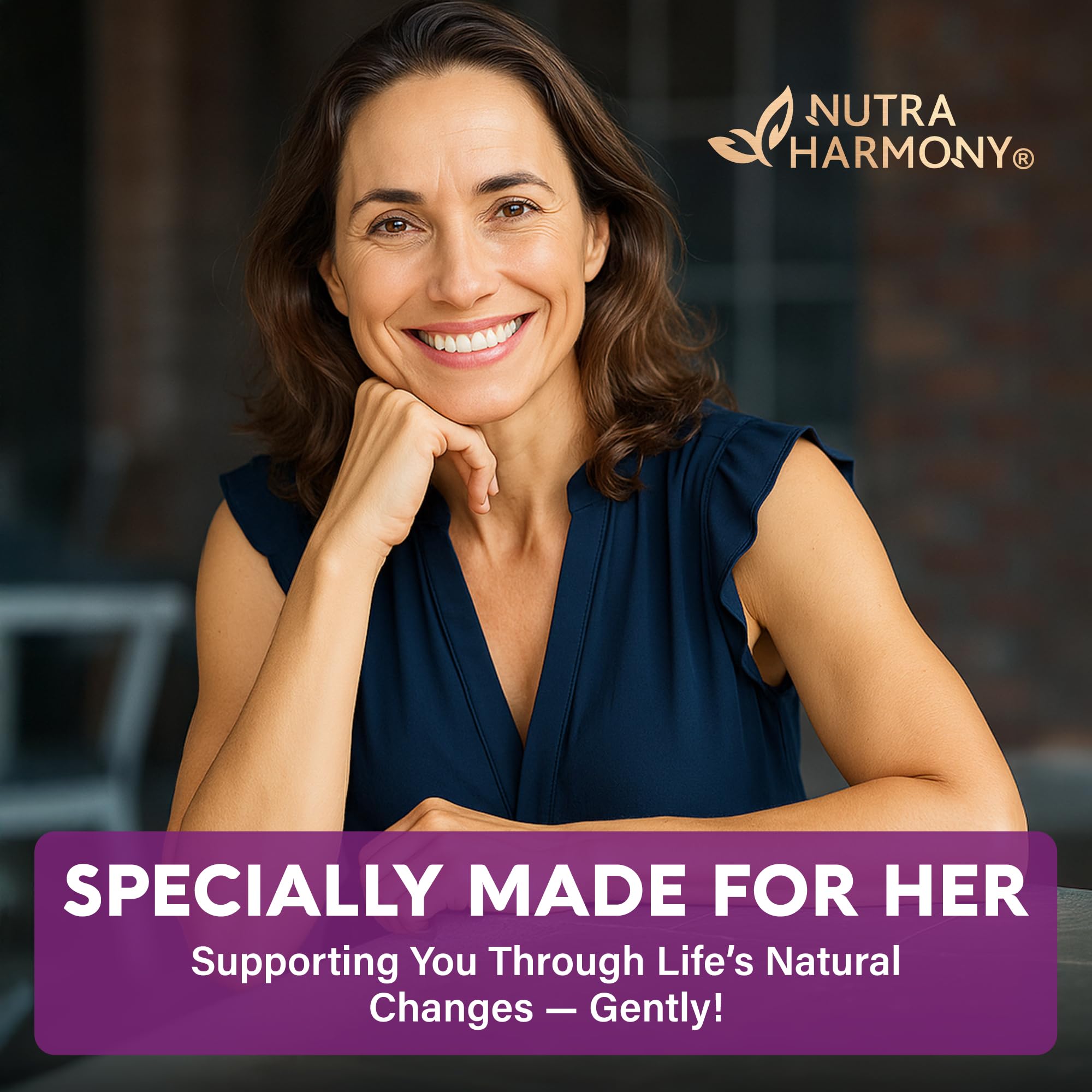 NutraHarmony bottle label: made in USA with high-quality ingredients.