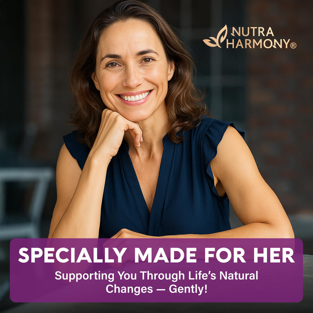 NutraHarmony bottle label: made in USA with high-quality ingredients.