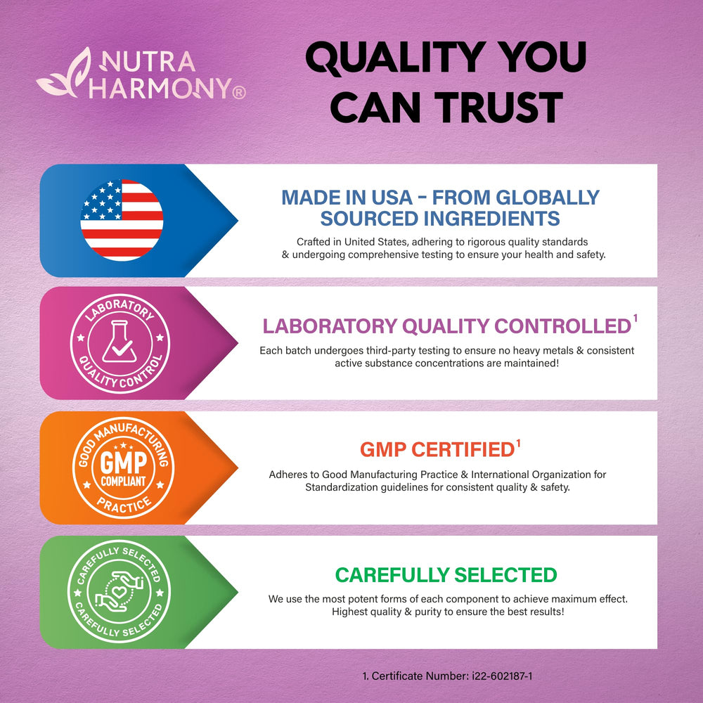 NUTRAHARMONY made in USA seal indicating quality and trusted manufacturing