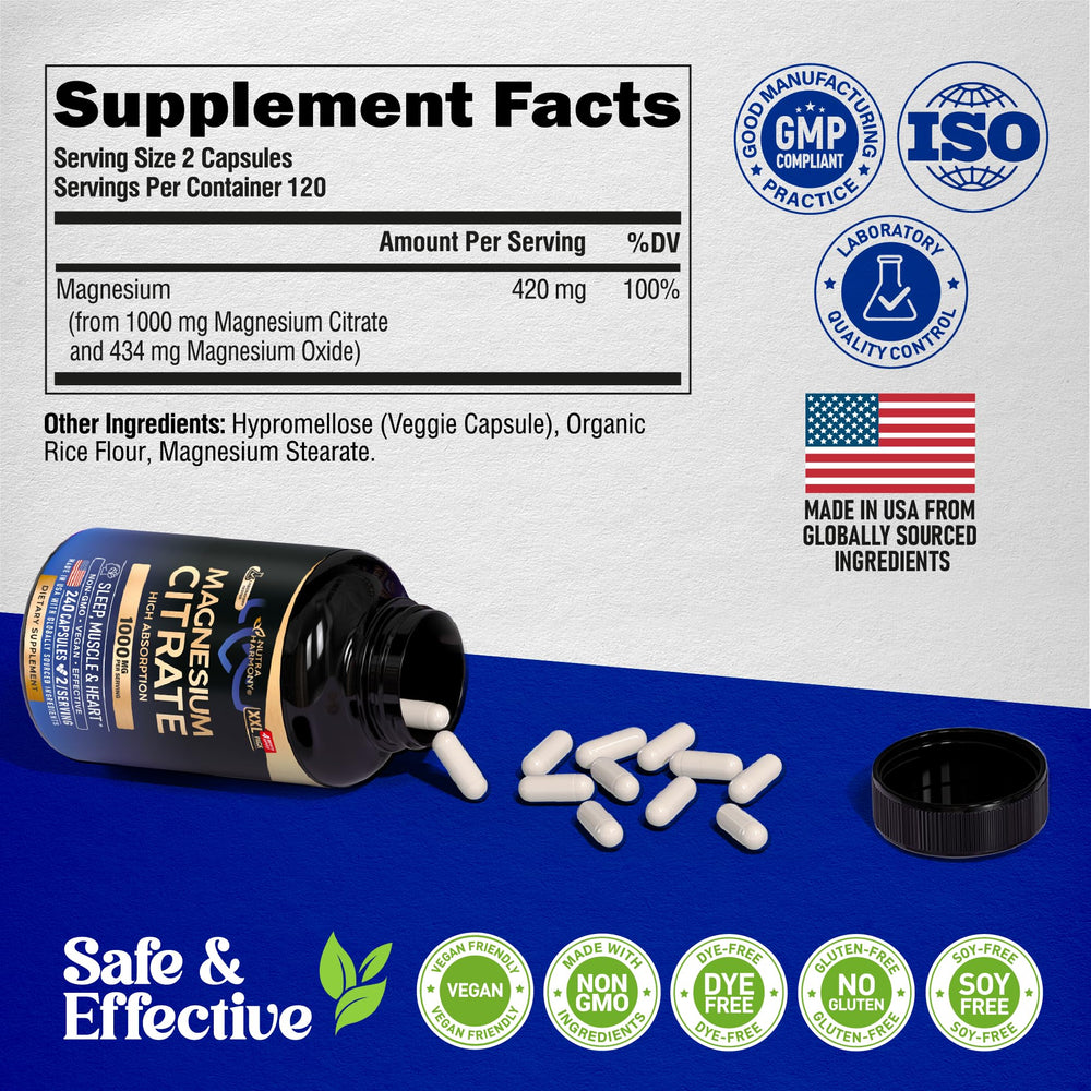 NUTRAHARMONY Magnesium Citrate 1000mg capsules muscle support helps with daily physical function