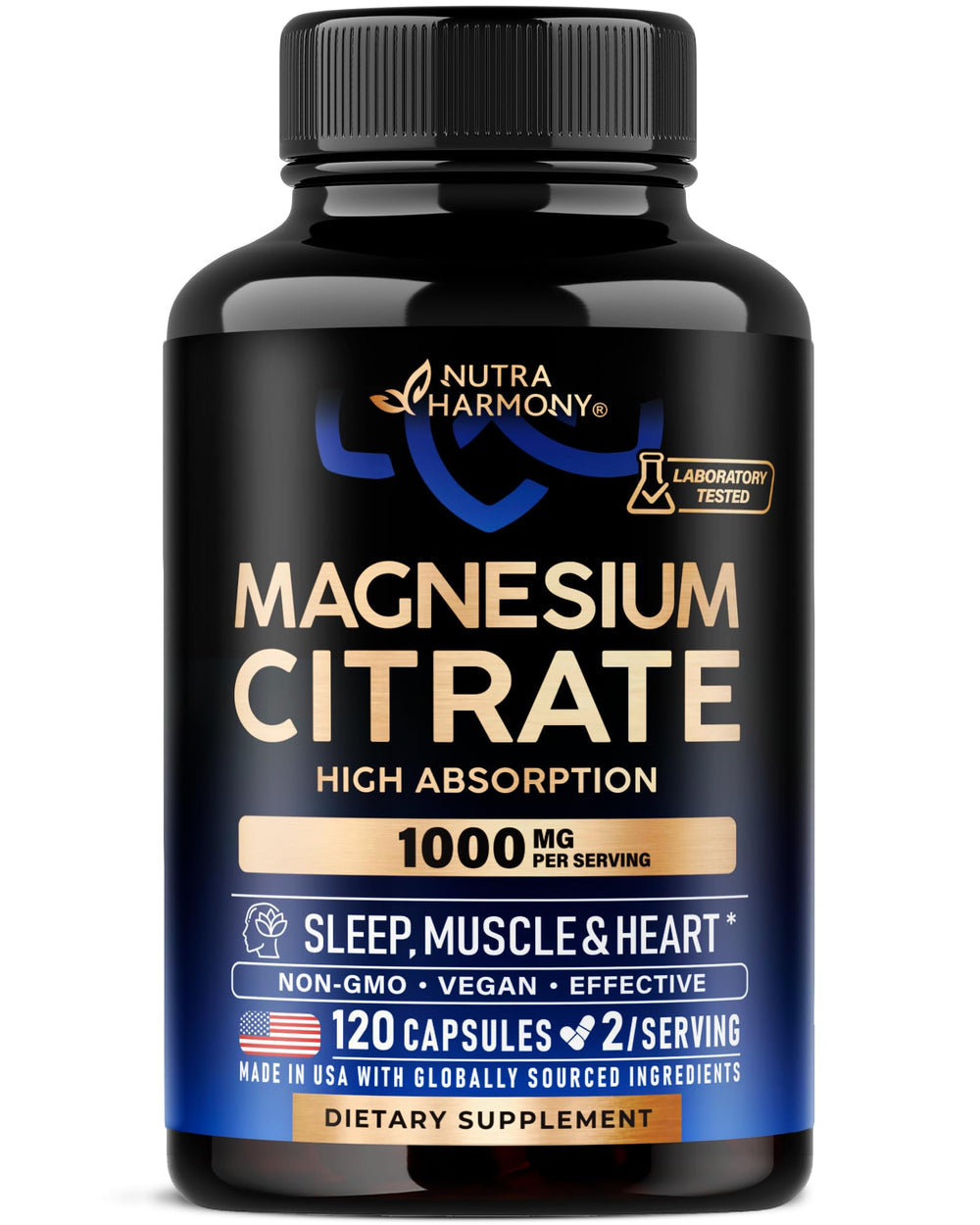 NUTRAHARMONY magnesium citrate capsules bottle front view for daily wellness