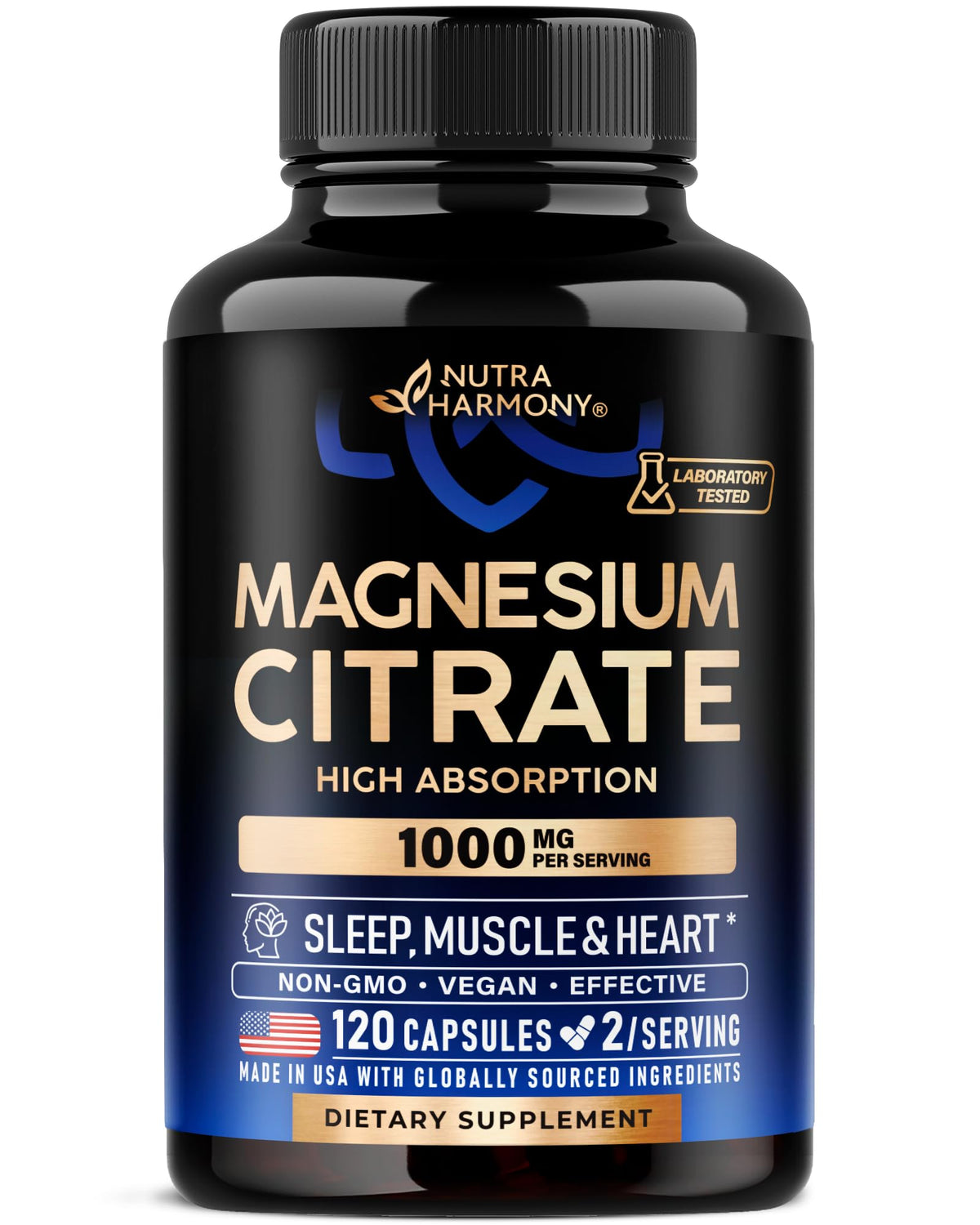 NUTRAHARMONY magnesium citrate capsules bottle front view for daily wellness