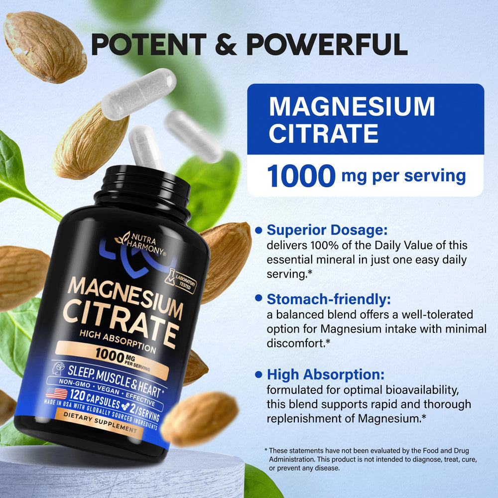 Pouring NUTRAHARMONY magnesium citrate capsules into a hand for easy dosing