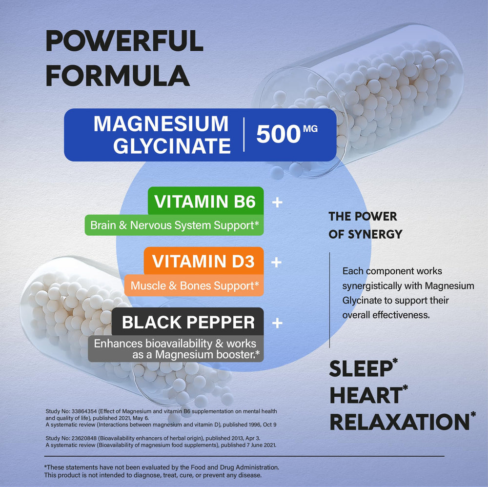 NutraHarmony Magnesium Glycinate 500 mg capsules closeup shows compact capsules.