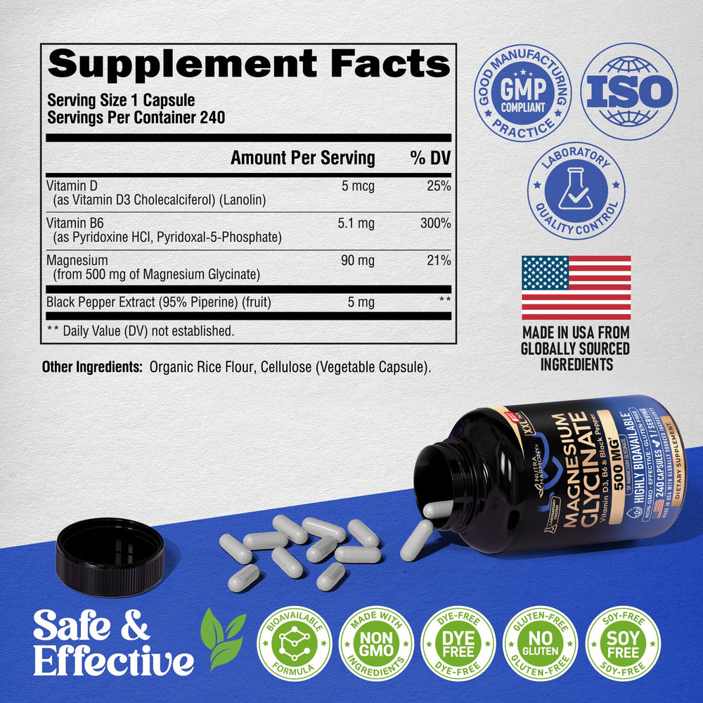 NUTRAHARMONY Magnesium Glycinate 500mg bottle with water for easy intake