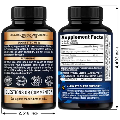 NUTRAHARMONY Magnesium Glycinate capsules ready for easy nightly use.