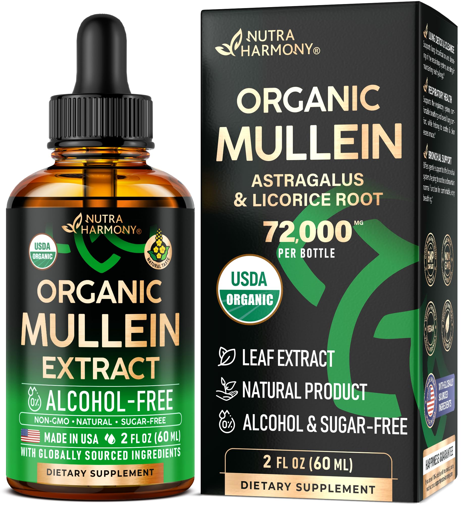 NUTRAHARMONY Mullein Drops bottle front showing product for breathing support