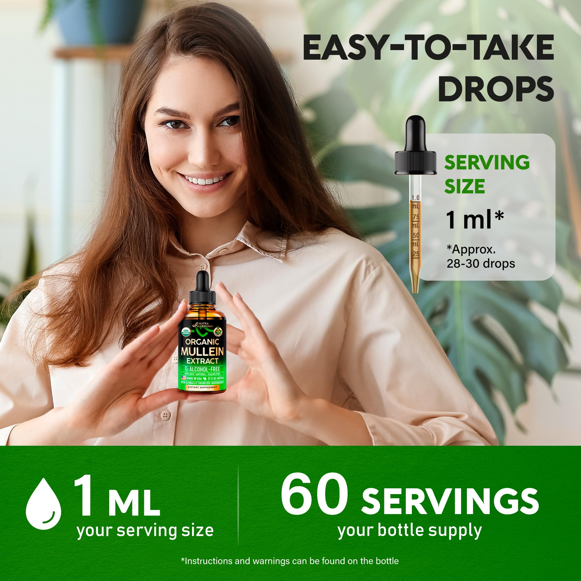 NUTRAHARMONY Mullein Drops dropper-top for precise dosing