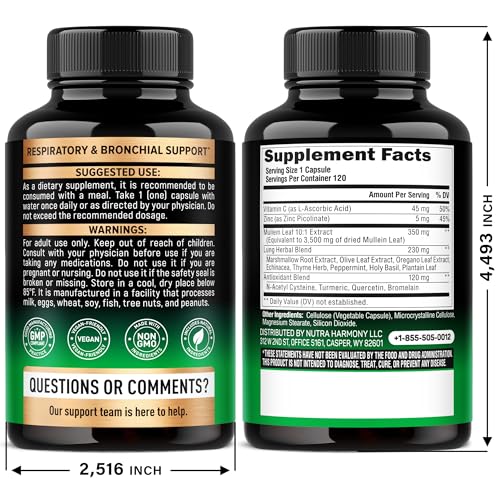 NUTRAHARMONY mullein leaf extract capsules for daily respiratory wellness.