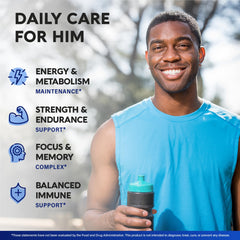 NutraHarmony multivitamin men capsules closeup reveals easy-to-swallow capsules for convenient daily use.