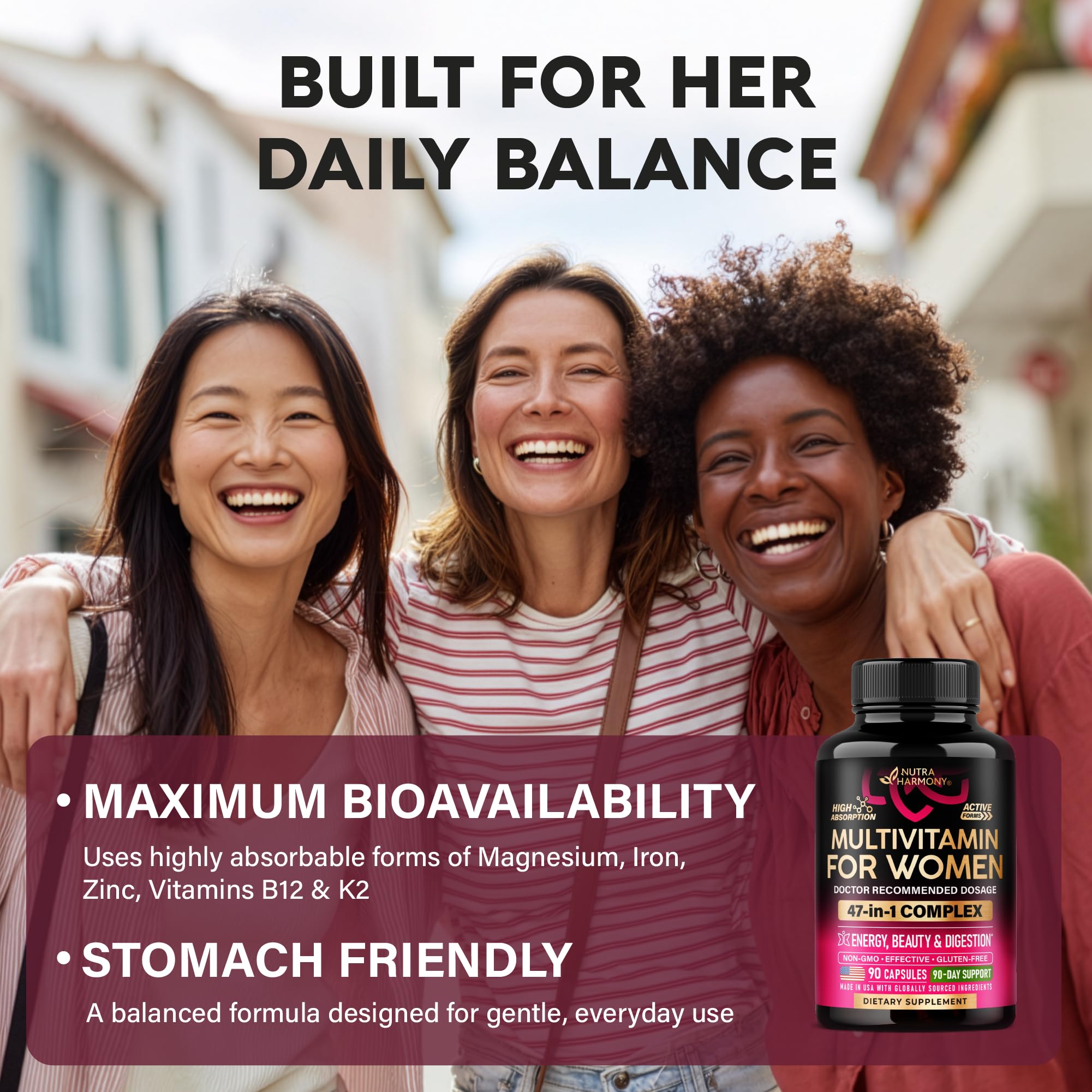 NUTRAHARMONY USA-made seal indicating quality and purity.