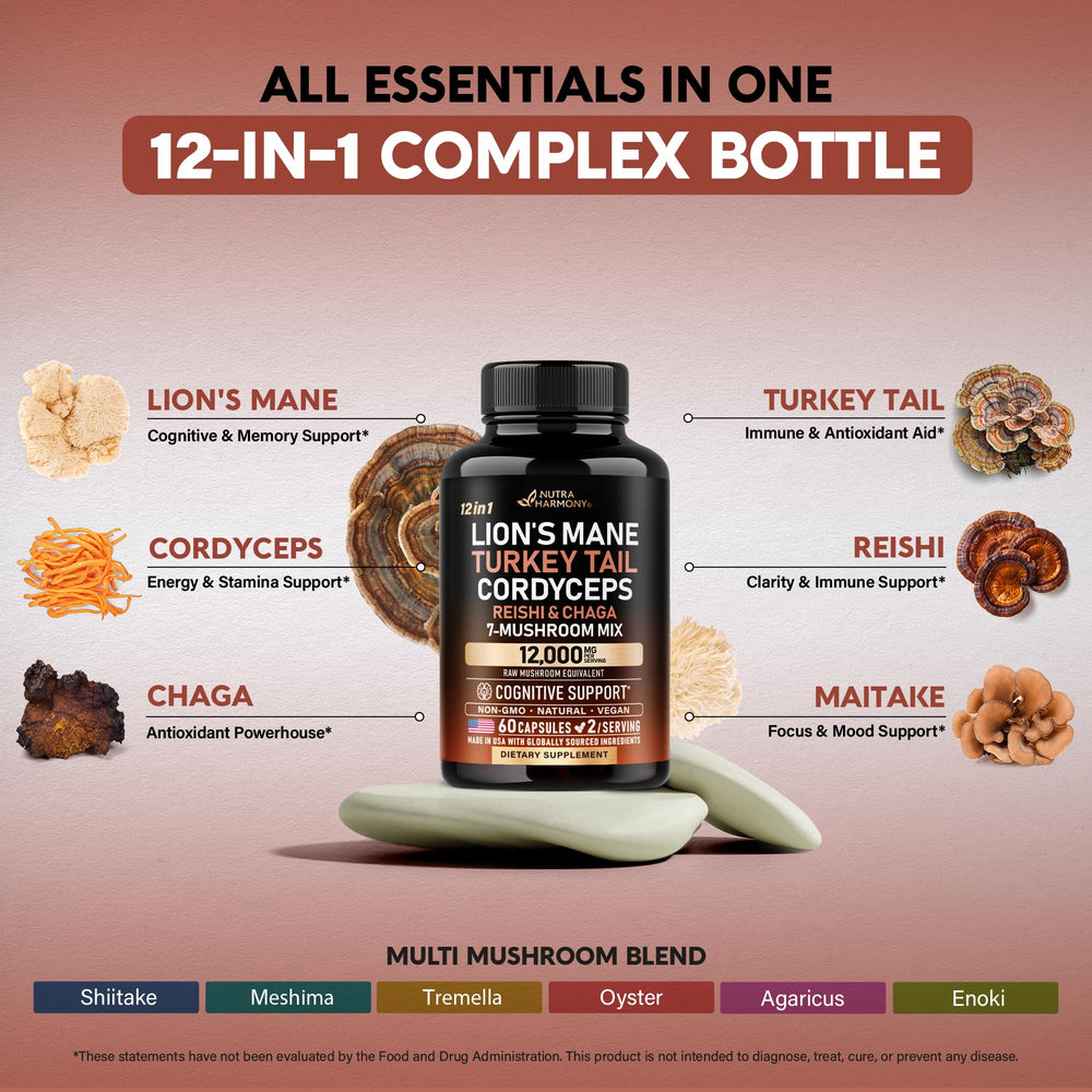 NutraHarmony Mushroom Complex Chaga capsule for natural wellness potential.
