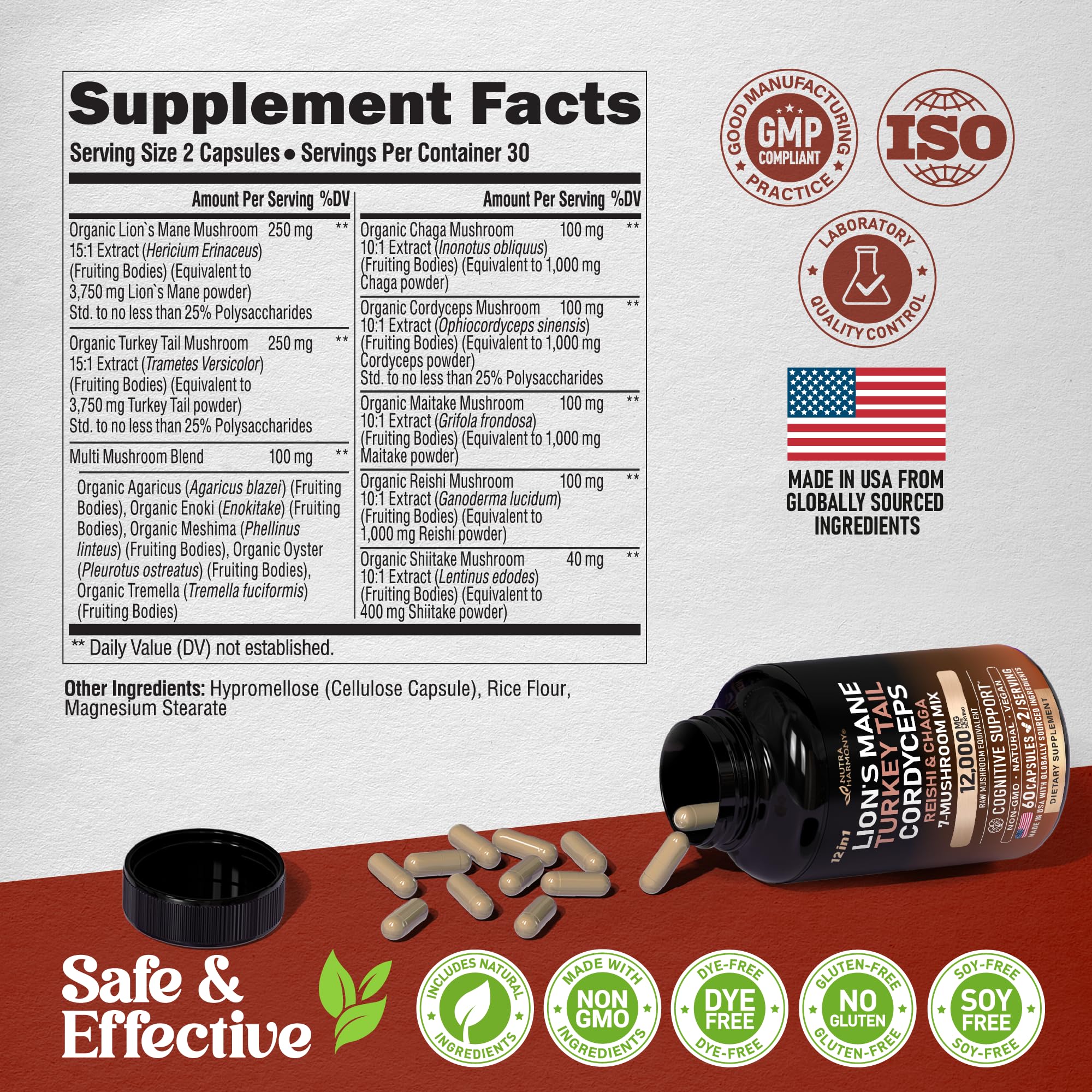 NutraHarmony Mushroom Complex Shiitake capsule showcases savory mushroom benefits.
