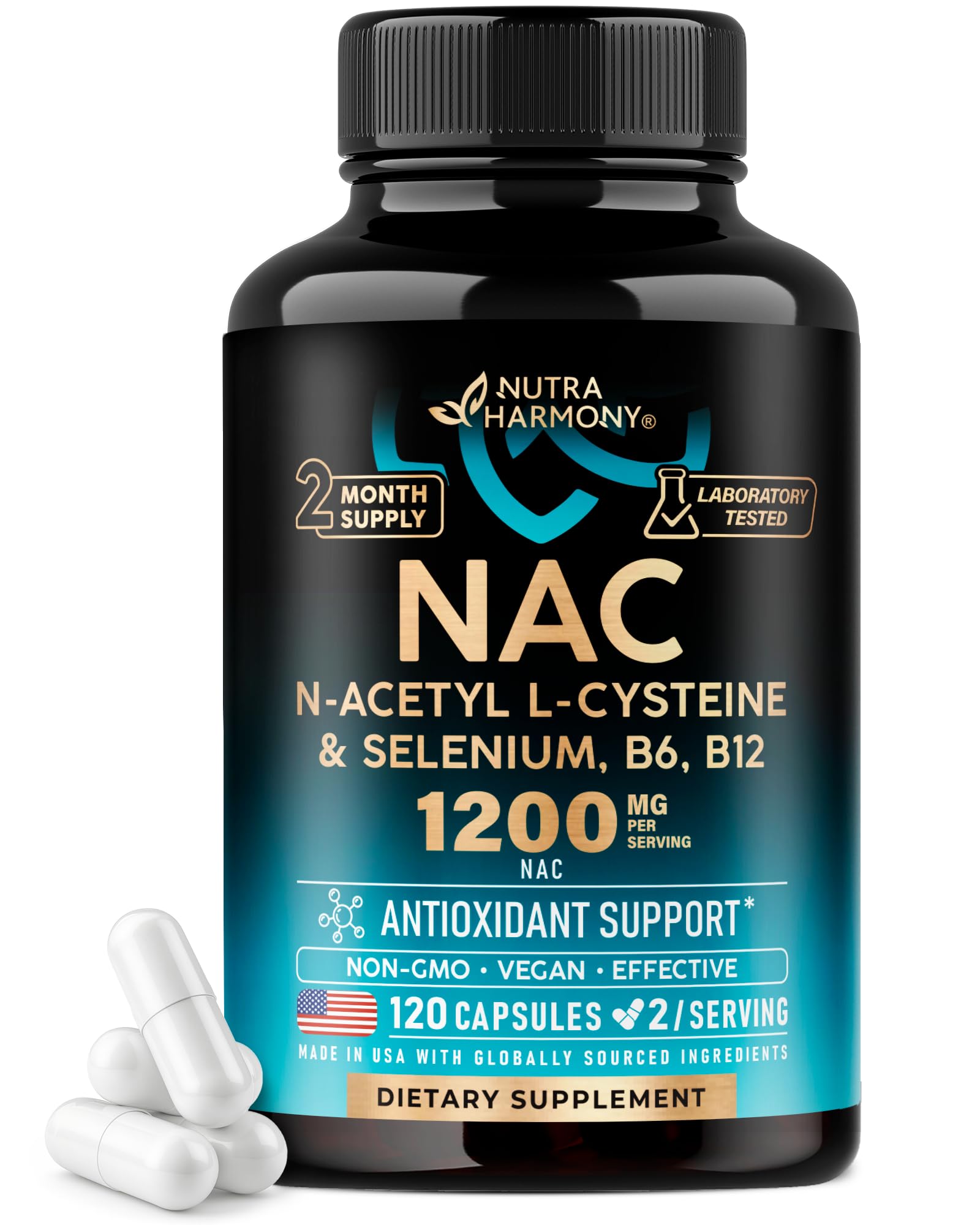 NUTRAHARMONY NAC bottle front highlighting antioxidant support