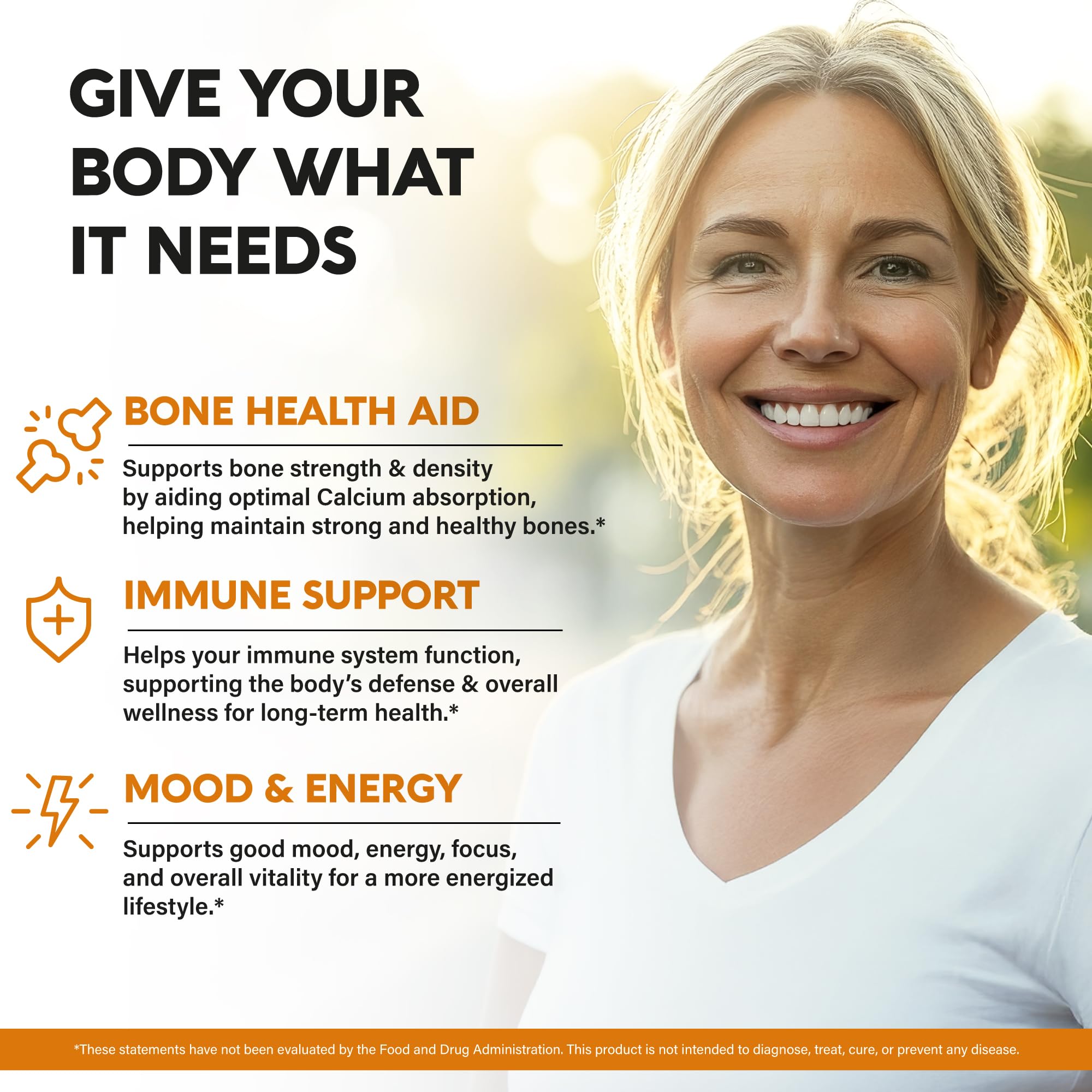 NutraHarmony orange flavor drops offer a pleasant taste during daily use.