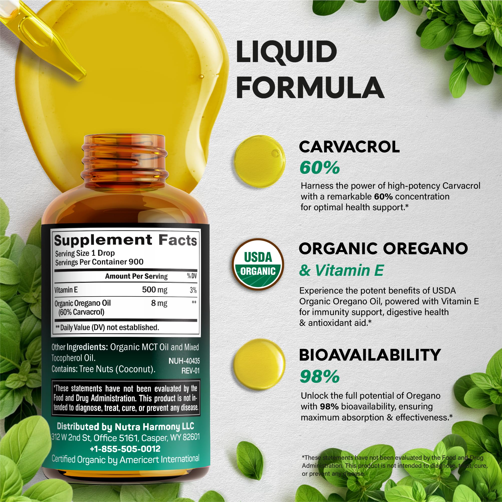 NUTRAHARMONY carvacrol 60% concentrate emphasizes potency for healthier routines.
