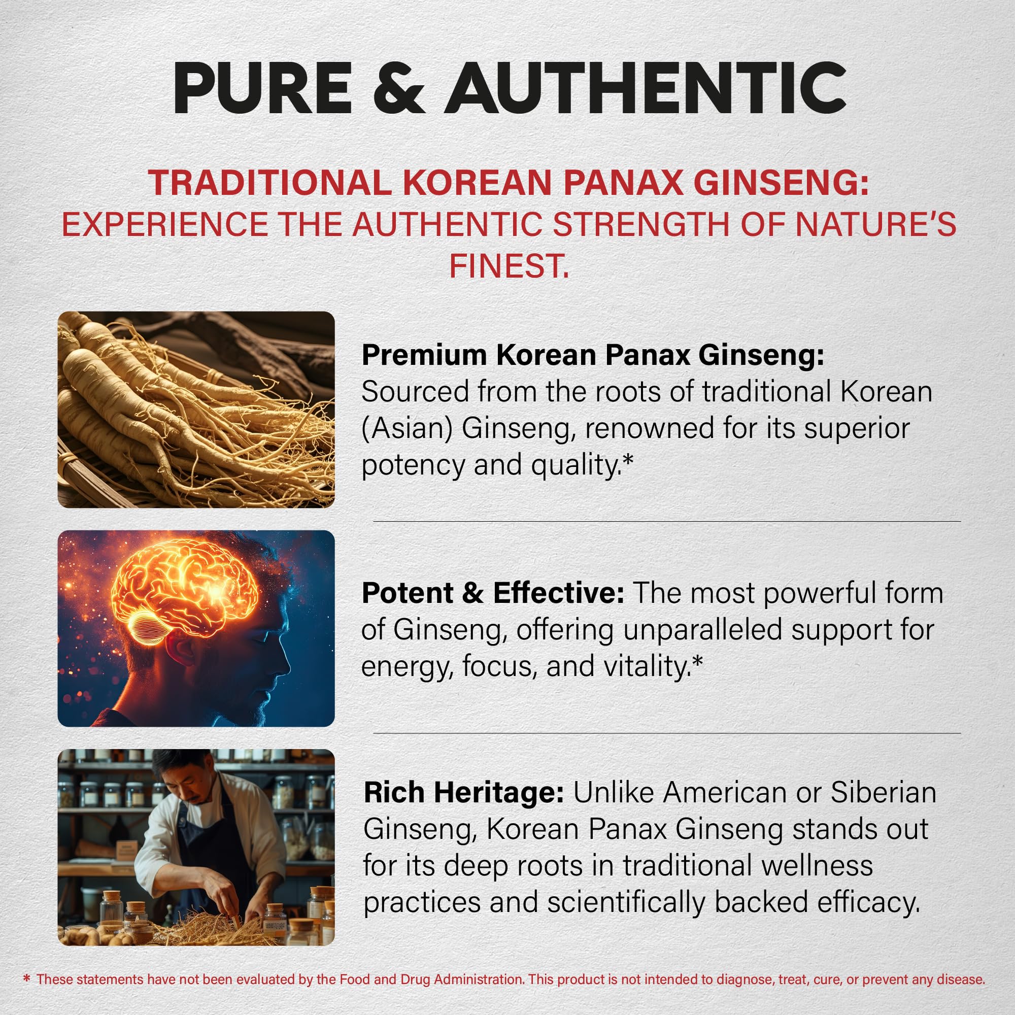 NUTRAHARMONY Panax Ginseng root close-up emphasizes traditional origin and robust potency.