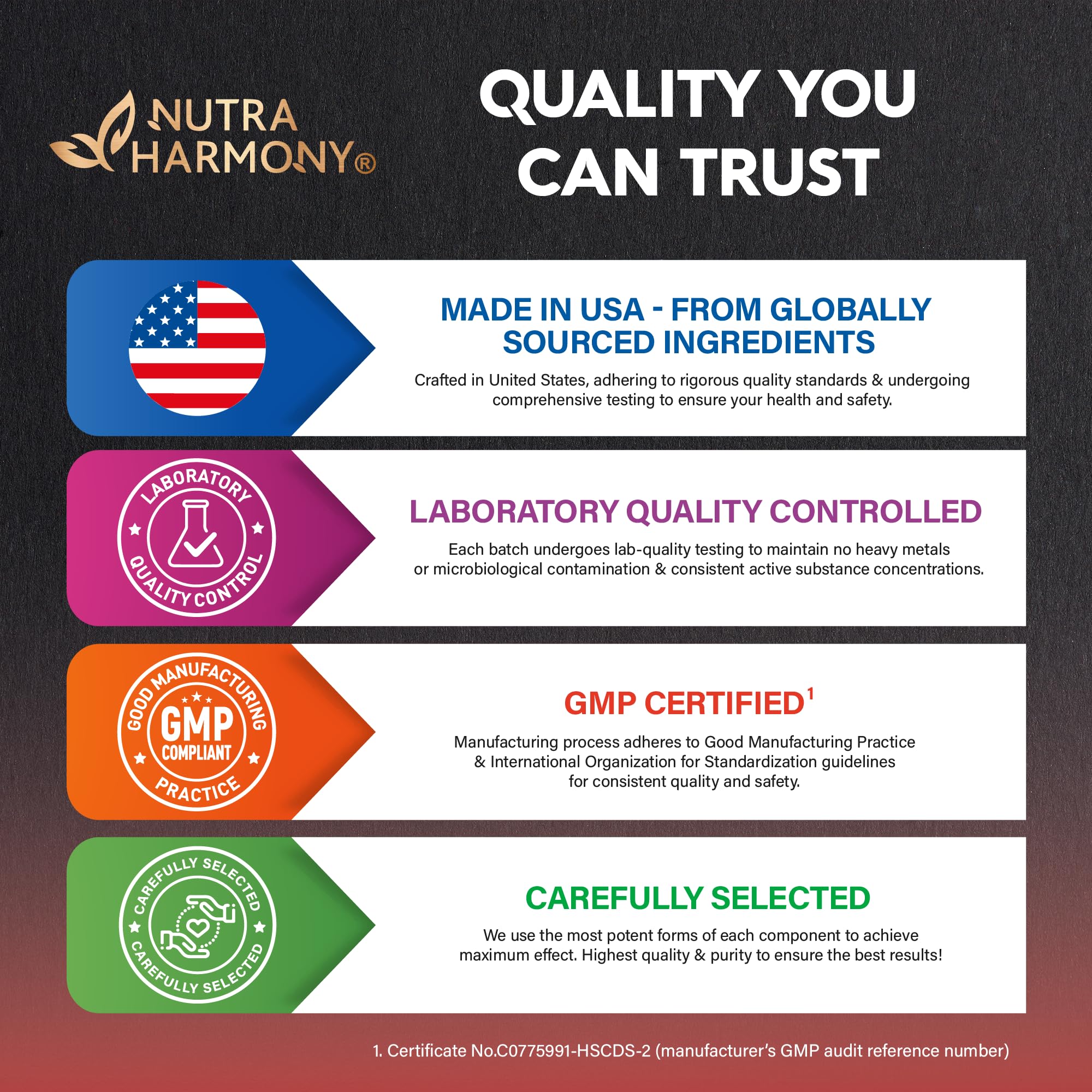 NUTRAHARMONY Panax Ginseng USA-made label communicates quality and traceability.