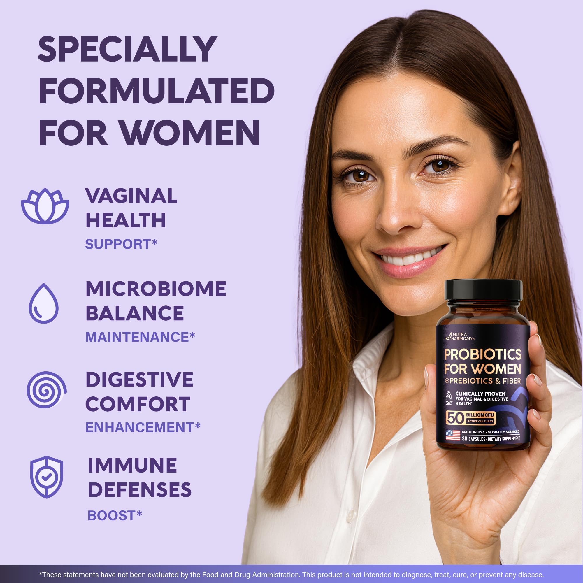 NUTRAHARMONY Probiotics 8 strains label highlights formulation